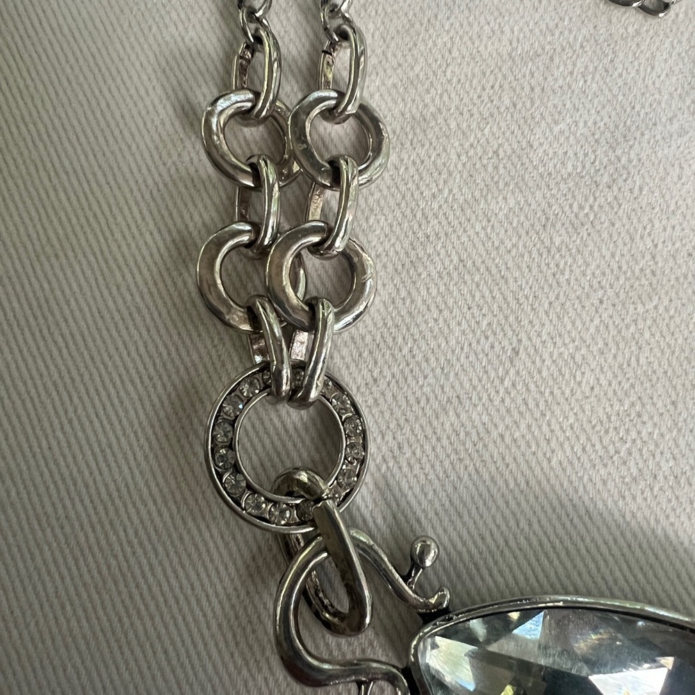 Lula N Lee Long Silver chain necklace with Teardrop Crystal. - Picture 4 of 7